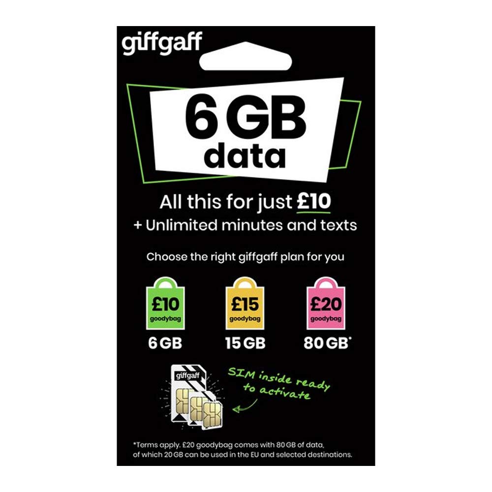 Giffgaff 02 4G Multi SIM - Preloaded with £5 FREE CREDIT On your first Top up! For GPS Tracking Tracker PAYG GPRS APN - Includes UNLIMITED CALLS, TEXTS & DATA - Fits all Mobile devices