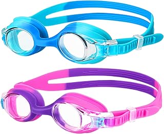 Starweh Kids Swim Goggles, 2 Pack Swimming Goggles No Leaking Anti Fog Kids Goggles for Boys Girls(Age 6-14)