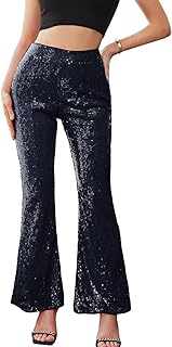 EXTRO&VERT Women Sequin Flare Leggings Wide Leg Sexy Sparkly Palazzo Pants Casual Party Disco Clubwear