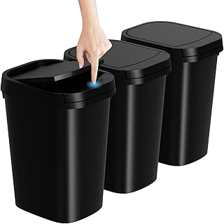 KSSKSS 3 Pack Bathroom Small Trash Can with Lid, 2.6 Gallon Slim Garbage Bin with Pop-Up Lid, 10L Plastic Wastebasket with...