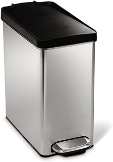 simplehuman 10 Liter / 2.6 Gallon Bathroom Slim Profile Trash Can, Brushed Stainless Steel with Plastic Lid