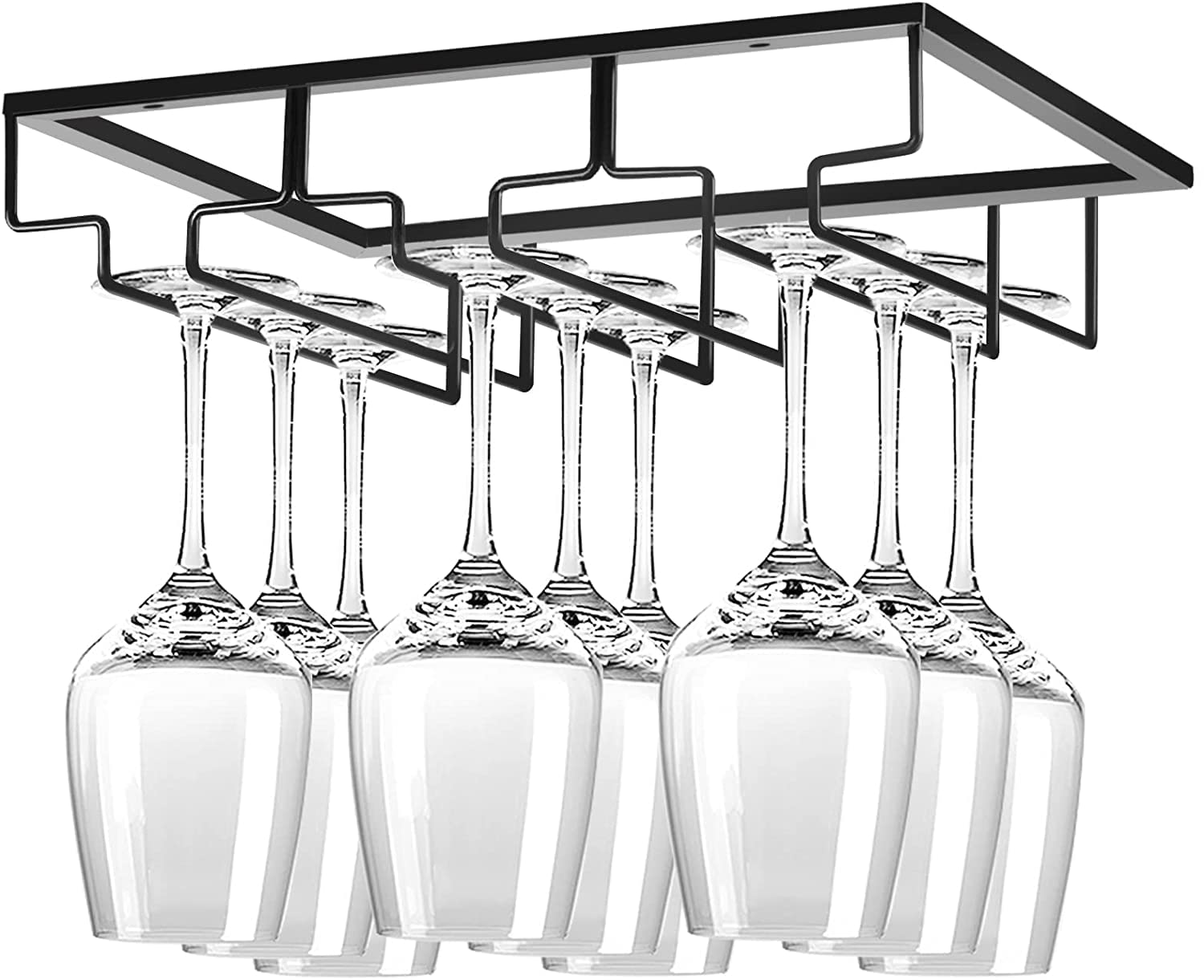 WEYHTF Wine Glass Holder Under Cabinet,Wine Stemware Holder,Wine Glass Rack,3 Rows Black Metal Wine Glasses Hanger,Wine Glass Holder Storage Under Shelf,Wine Glass Rack for Kitchen Bar