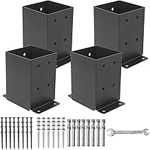 AXWHYS 4×4 Post Base 4 Pcs, (Inner Size 3.6"x3.6") Post Brackets, Heavy Duty Black Metal Powder-Coated Thick Steel Post An...