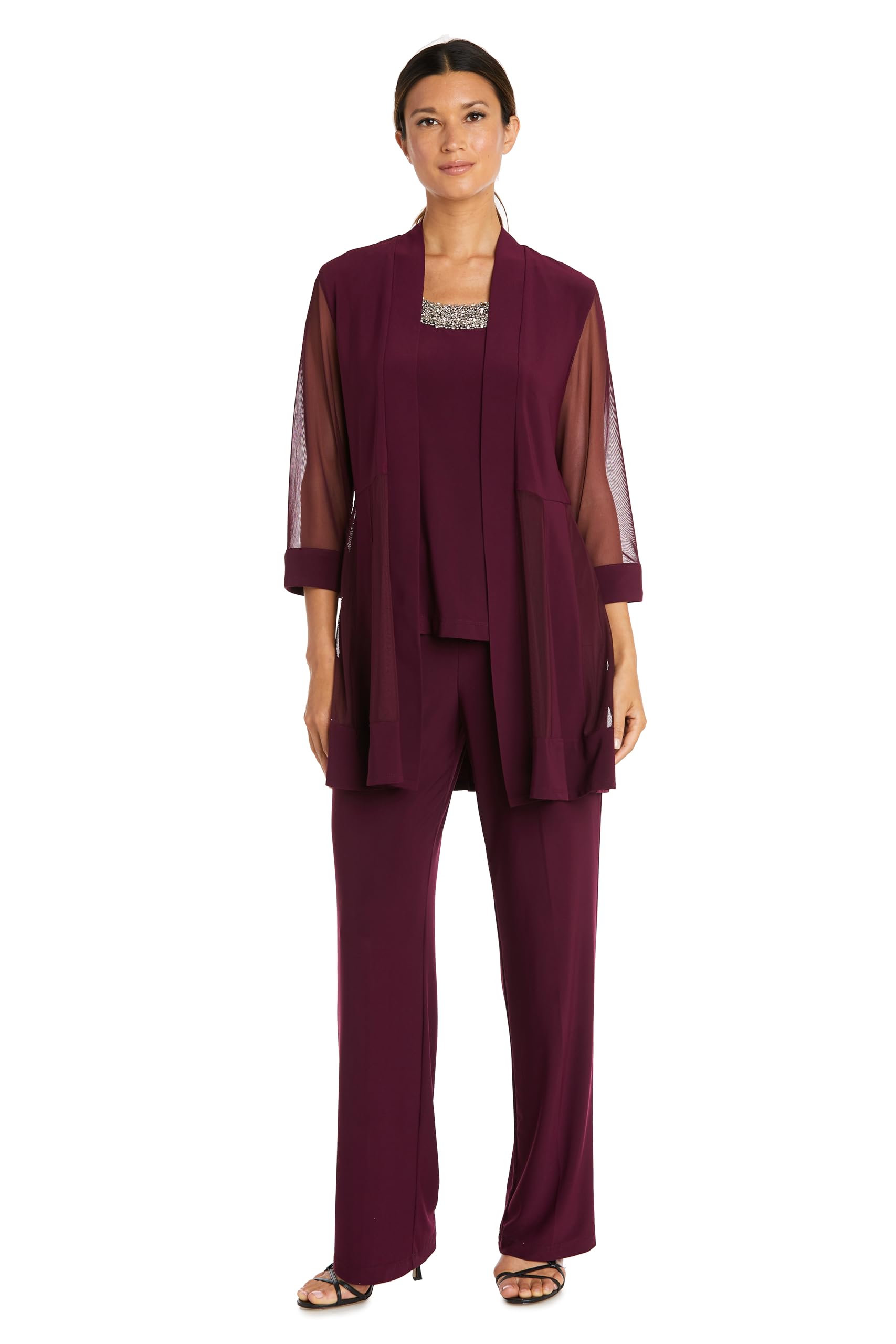 R&M Richards Women's Beaded Neck 2 Piece Pant Set