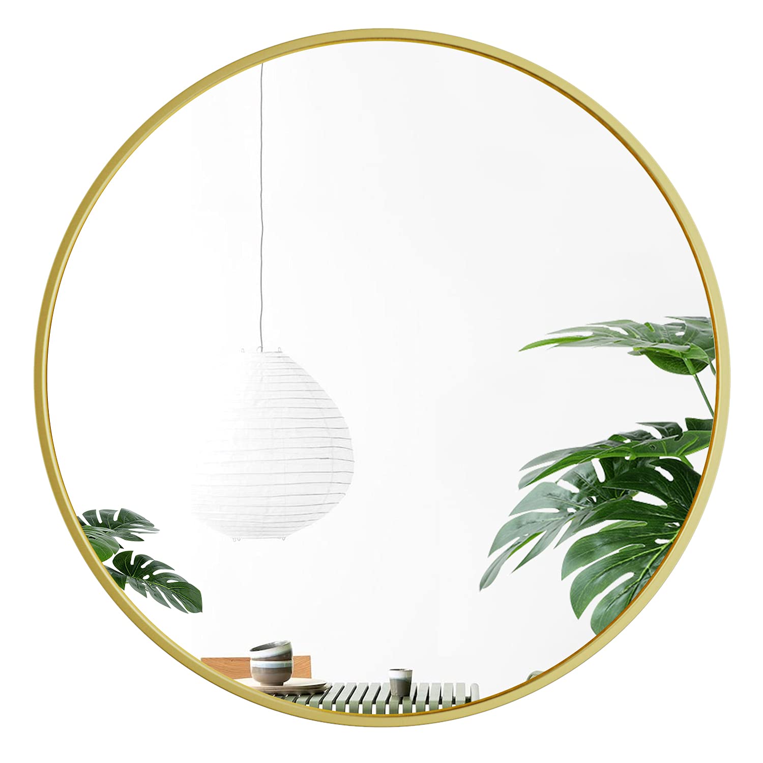 GLCS GLAUCUS Round Wall Mirror,39" Large Gold Wall Mounted Circle Mirror for Washroom,Entryways,Living Rooms,Bathroom,Locker Room