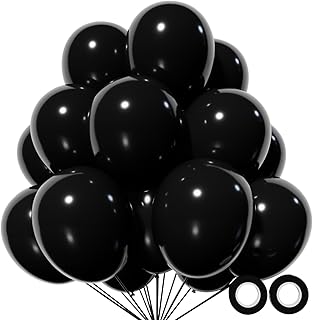 110pcs Black Balloon 12 inch, Black Latex Balloons for Birthday Party Baby Shower Wedding(with 2 Ribbons).