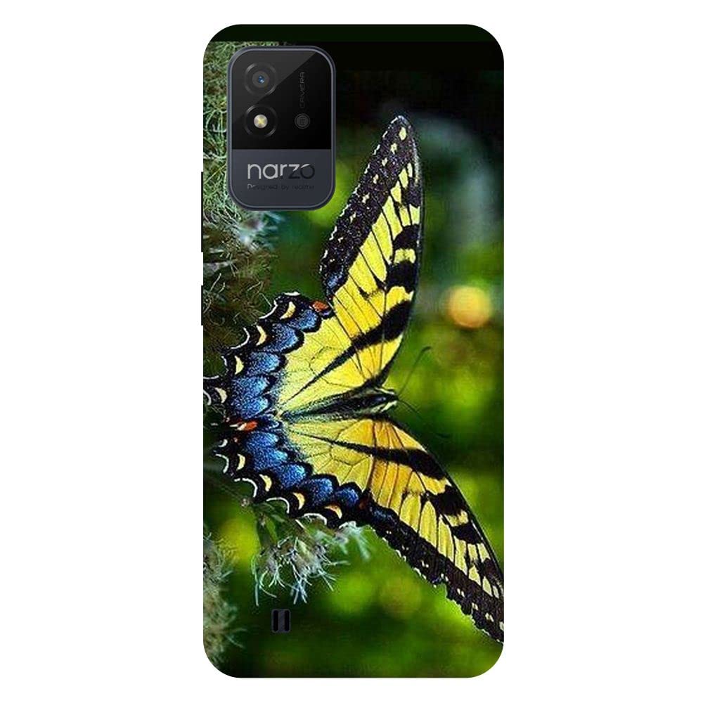 SRIJONI Customised Printed Personalised Back Cover for Oppo Realme Nazo 50i Papilio Glaucus Yellow & Blue Swallotail Butterfly D5008