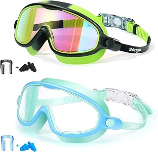 Seago Swim Goggles 2 Pack Anti-Fog Anti-UV Wide View Swimming Goggles for Kids 3-15