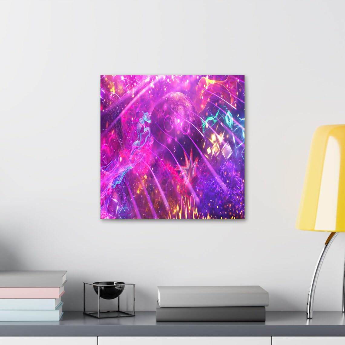 GADGETS WRAP Canvas Gallery Wrap Framed for Home Office Studio Living Room Decoration (10x10inch) - Nebula Neon Colors Fractal Glitch Pattern Waves