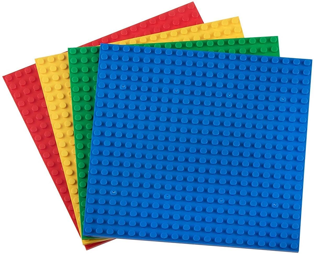 KASTWAVE Baseplates, Building Blocks Compatible with All Major Building Brick Brands, Stackable Bases, Building Base Accessory for Kids and Adults Pack of 4 (1 Green + 1 red + 1 Blue + 1 Yellow)