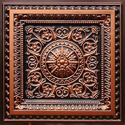 Venice #223 PVC Decorative Ceiling Tile Panel 2ftx2ft Glue Up/Grid Home Temple (Antique Copper)