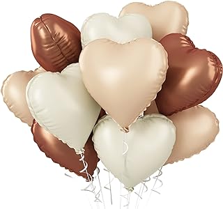 Brown Apricot Heart Balloons, 10Pcs Coffee Cream Beige Foil Heart Shape Balloons, 18inch Nude Neutral Foil Balloons for He...