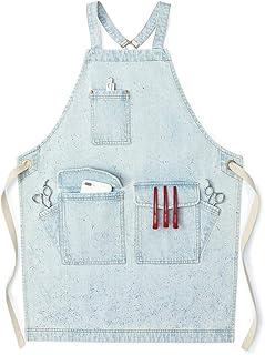 Jeanerlor - Denim Tool Shop Apron with 5 Pockets for Hairstylist with Pockets for Women Cross Straps & Adjustable S to M (...