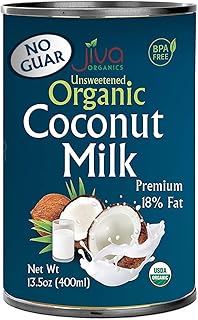 Jiva Organics Organic Coconut Milk 13.5 Ounce (Pack of 12) - Unsweetened, Premium FULL 18% Fat, Vegan, Paleo, No Guar Gum,...