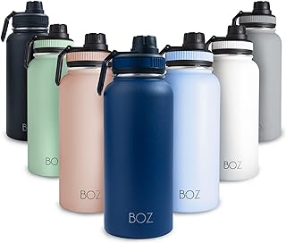 BOZ Stainless Steel Water Bottle 1l, Insulated Water Bottle, Wide Mouth BPA Free 1 Litre Water Bottle, Vacuum Double Wall Metal Water Bottle, Dark Blue Water Bottle