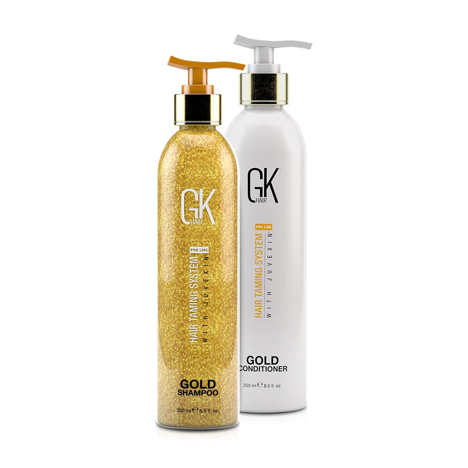 GK Hair Global Keratin Gold Shampoo And Conditioner 250ml For Hair Moisturizing Shine And Protection With Argan Oil, Shea Butter, Natural Oils