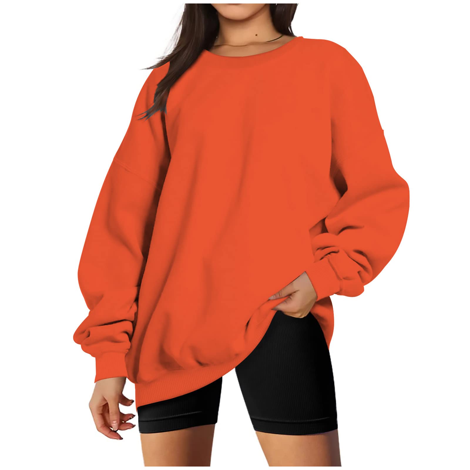 GenericWomen's Oversized Sweatshirt Long Sleeve Round Neck Solid Color Pullover Shirts Loose Fit Casual Fall Fahsion Outfits