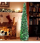 Aytai 5ft Collapsible Christmas Tree, Green Tinsel Coastal Christmas Tree Pop up Christmas Pencil...