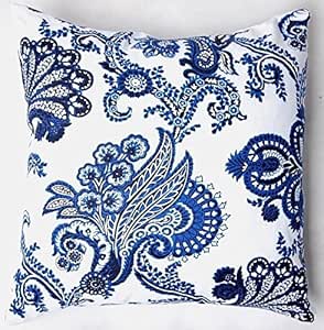 TAOSON Chinese Old Blue Print Cotton Blend Linen Pillow Sofa Throw Pillow Case Decor Cushion Cover (24&#34;x24&#34;(60x60cm), Flowers)