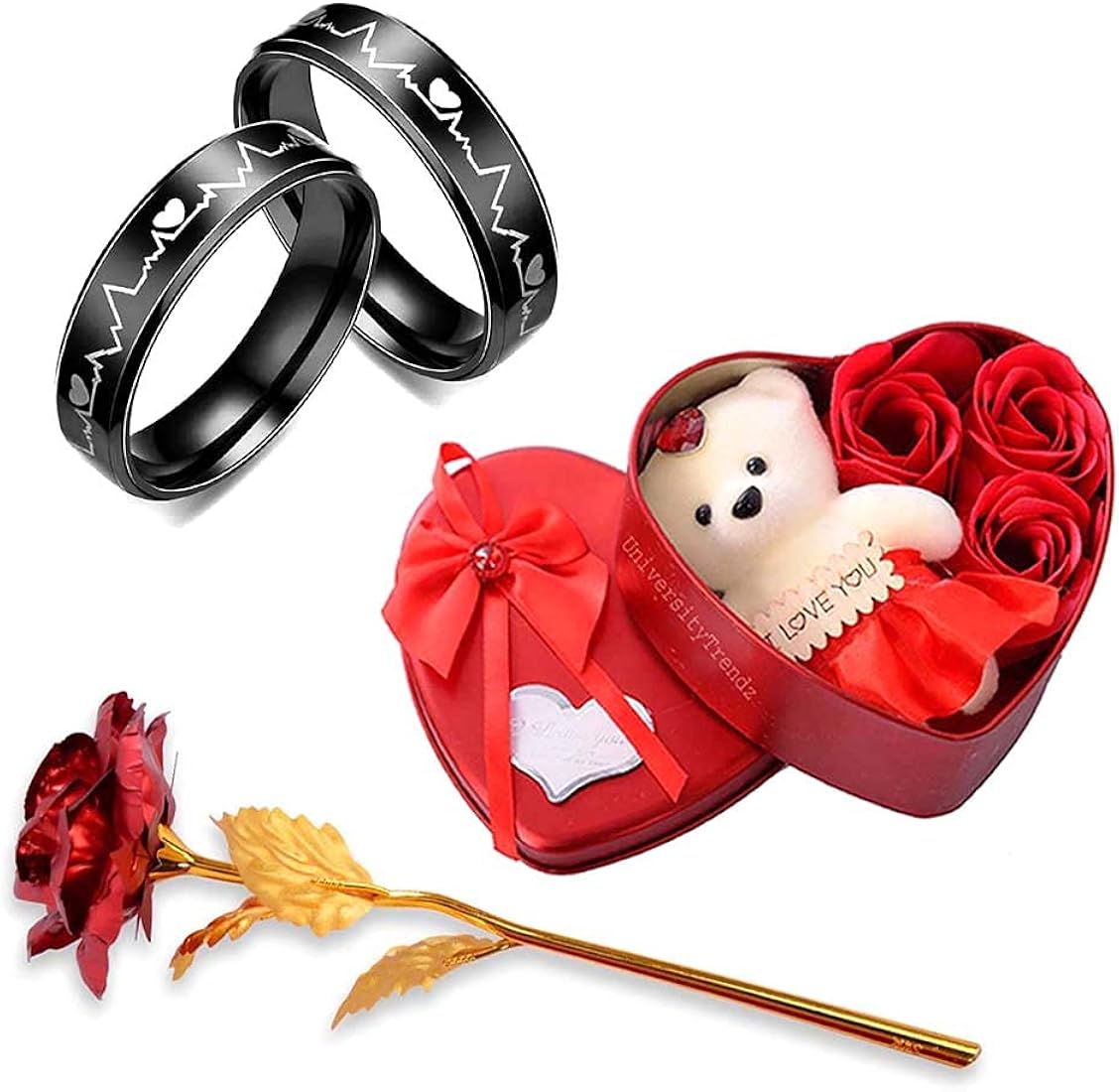 University Trendz Stainless Steel Black Heart Beat Couple Rings ...