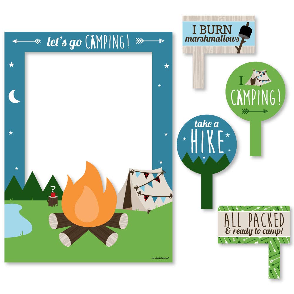 Big Dot of Happiness Happy Camper - Camping Baby Shower or Birthday Party Selfie Photo Booth Picture Frame & Props - Printed on Sturdy Material