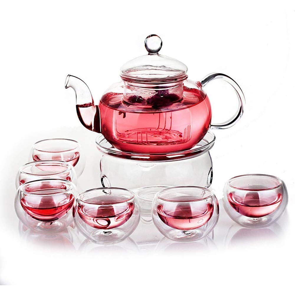 Generic Glass Filtering Tea Maker Teapot With A Warmer And 6 Cups Set, Clear, No.1