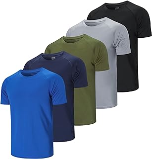 ZENGVEE 3 or 5 Pack Men's Workout Shirts Breathable Quick-Dry Gym Tops Moisture Wicking Anti-Odor Sport Short Sleeve T-Shi...