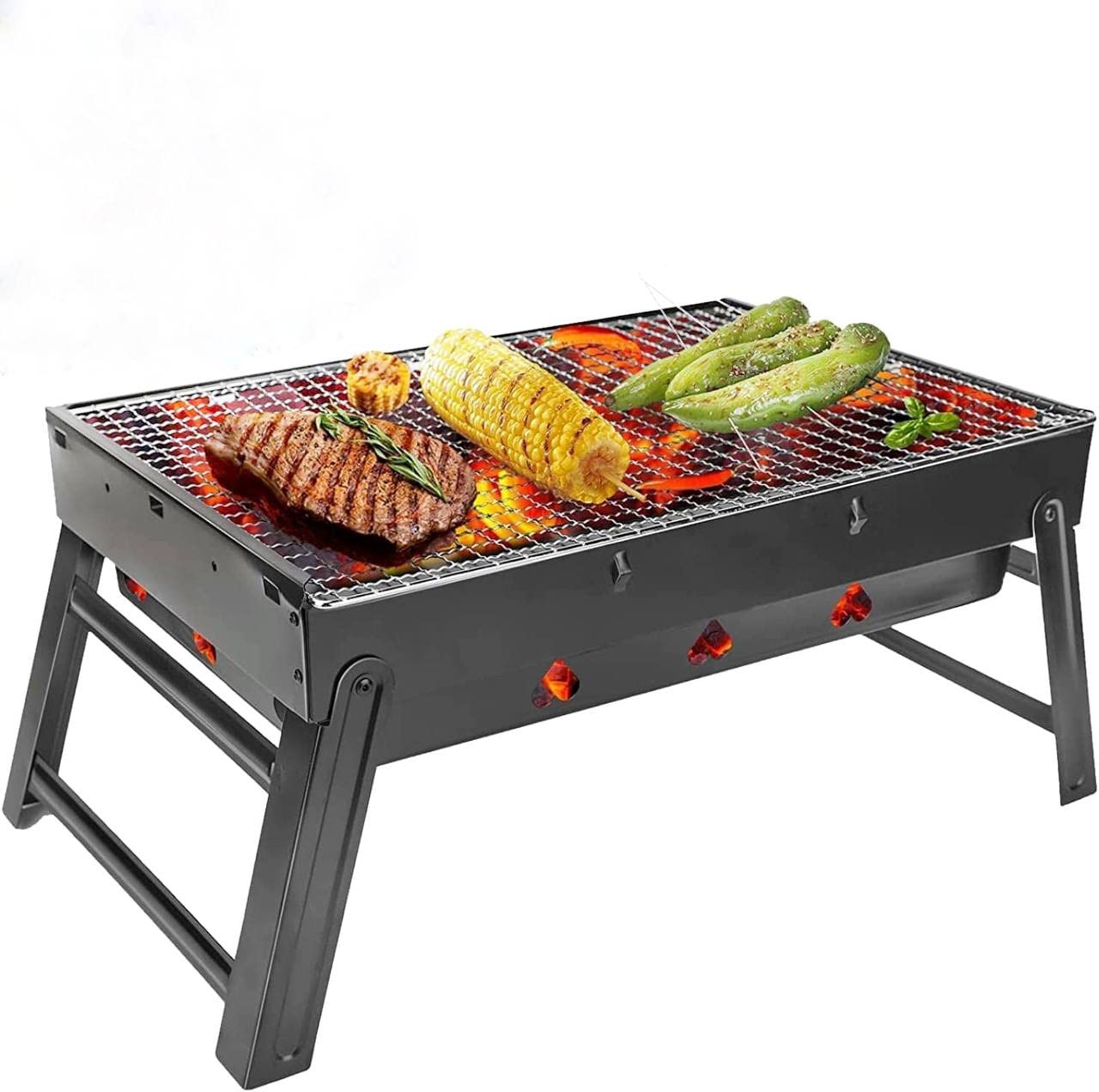 MARKQ Barbecue Grill, Portable Foldable Charcoal BBQ Grill for Outdoor Cooking Grilling Picnics Hiking Tailgating Backpacking Camping Grill 44.3 x 31 x 7 cm