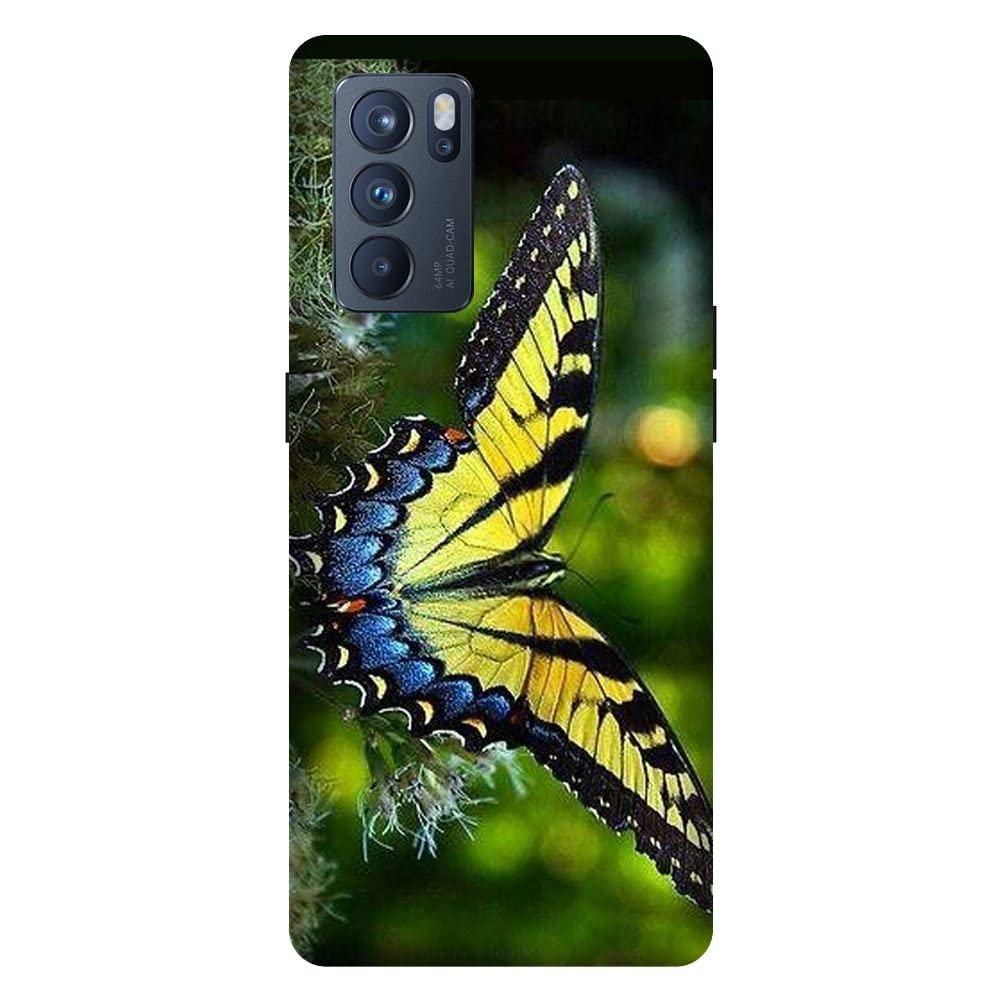 SRIJONI Customised Printed Personalised Back Cover for Reno 6 Pro Papilio Glaucus Yellow & Blue Swallotail Butterfly D5008