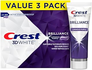 Crest 3D White Brilliance Luminous Purple Teeth Whitening Toothpaste, 4.6 oz Pack of 3, Anticavity Fluoride Toothpaste, Fi...