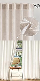 MIULEE Natural White Linen Curtains 120 Inch Long for Bedroom Living Room Semi Sheer 2 Panels Bundle Non-See-Through Priva...