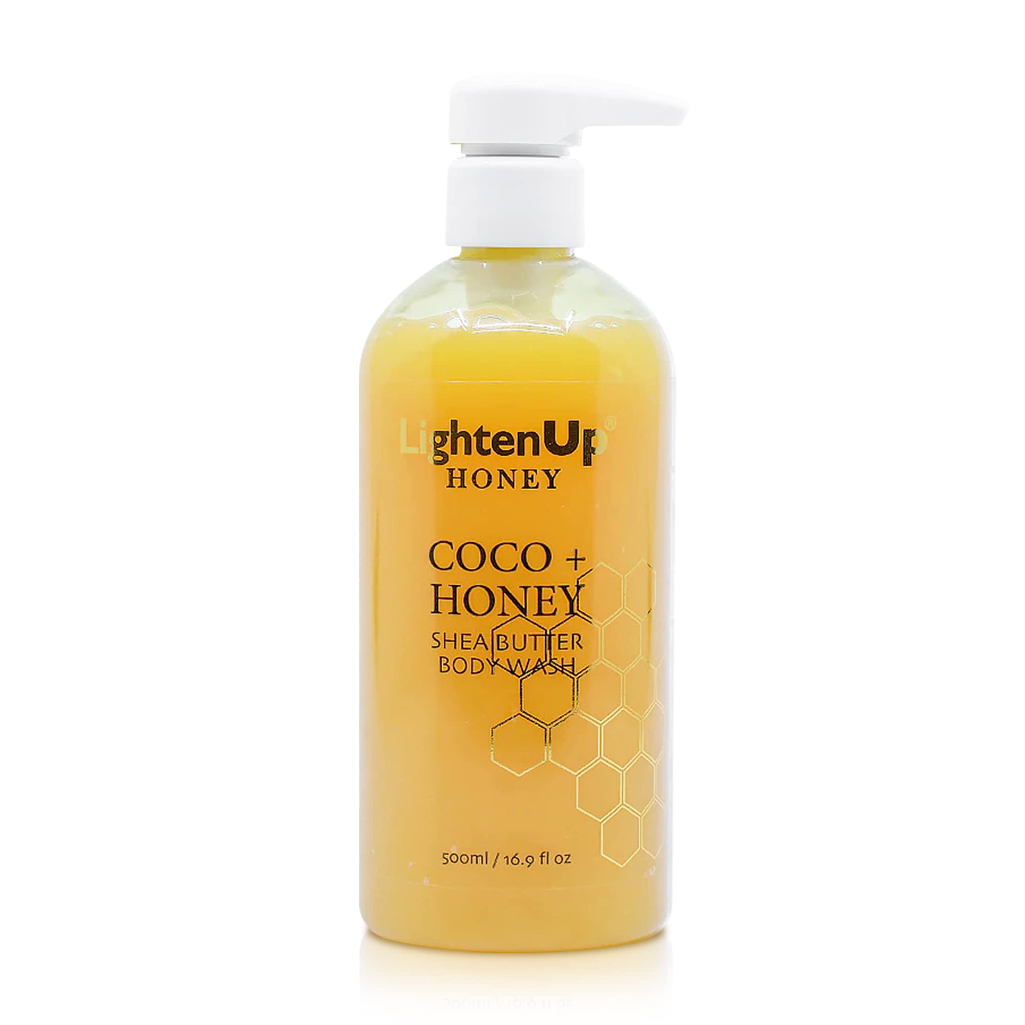 OMIC LightenUp Honey Shea Butter Body Wash | Exfoliating Shower Gel | 16.9 fl Oz / 500 ml | Hydrate & Nourish dry skin | Moisturizing Body Wash | Natural Moisturizer with100% Organic Lebanese Honey