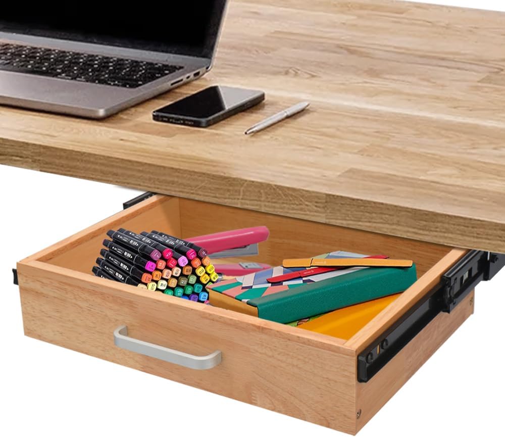 Amazon.com: Under Desk Drawer, Upgrade Wood Under Desk Mounted Sliding ...