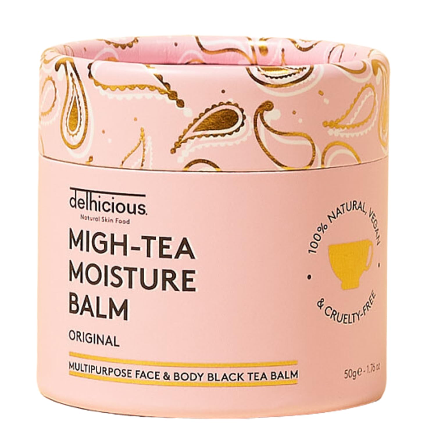 Delhicious Migh-Tea Moisture Face & Body Balm for Very Dry Skin - Nourishing Shea Butter Moisturiser - Eczema Relief, Psoriasis Treatment - Natural, Vegan, Ayurveda Body Butter with Almond Oil - 50g