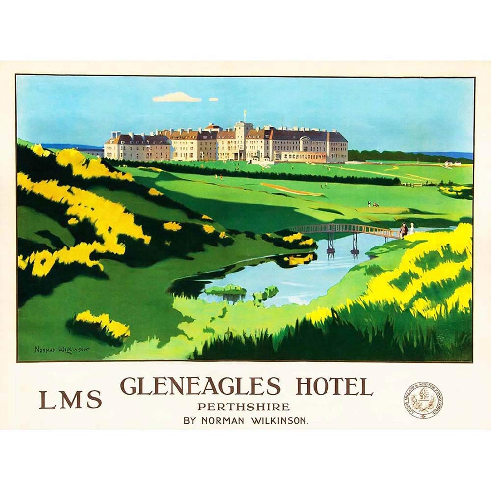 Wee Blue Coo Travel Tourism Transport Hotel Gleneagles Scotland Lms Railway Golf Art Print Poster Wall Decor 12X16 Inch