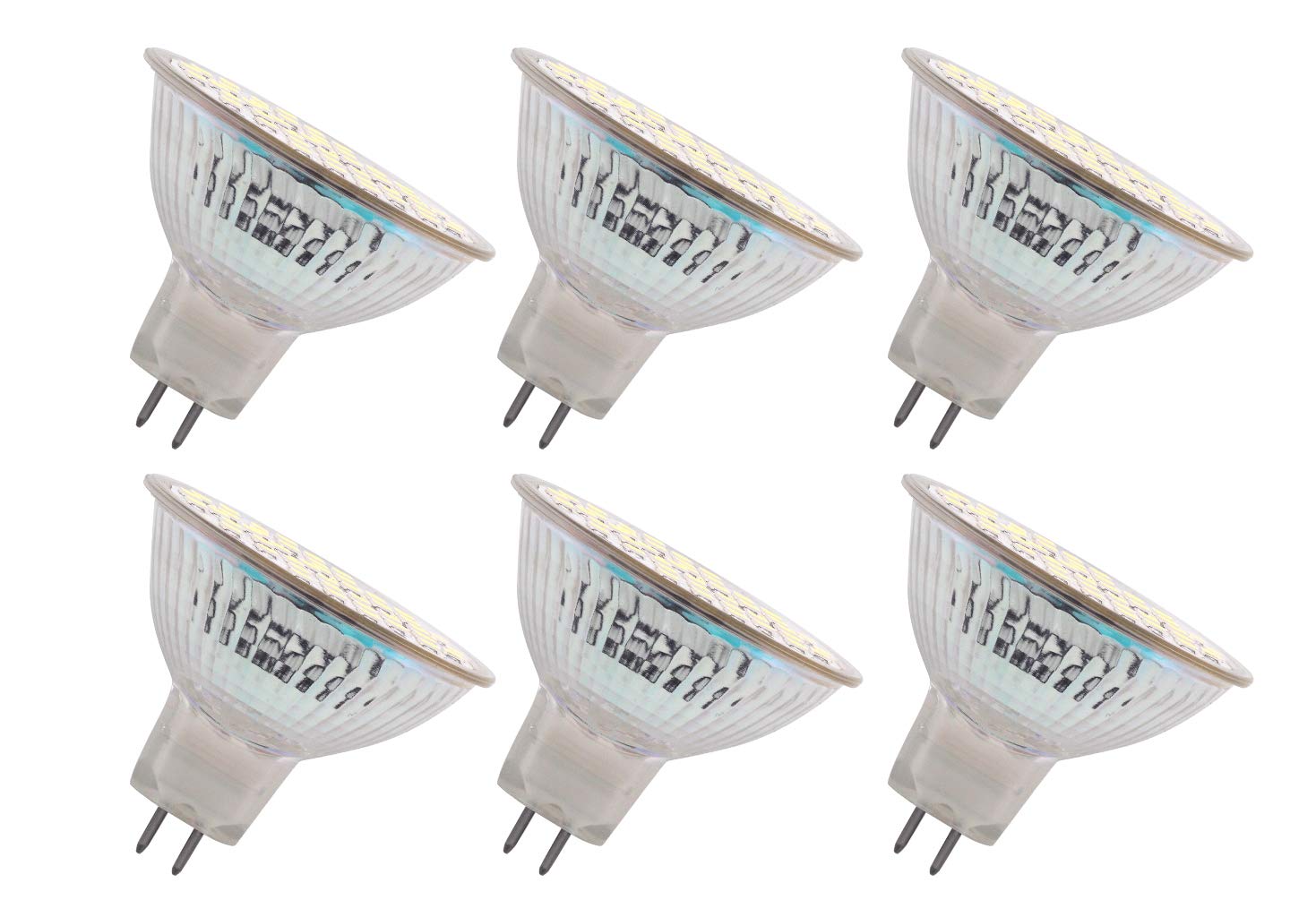 MR16 Gu5.3 Bi-pin Base Glass Cover Lamp 48-2835 SMD LED Light 3W(30W Equivalent) Spotlight Indoor Bulbs AC12V DC12-24V Warm White Pack of 6