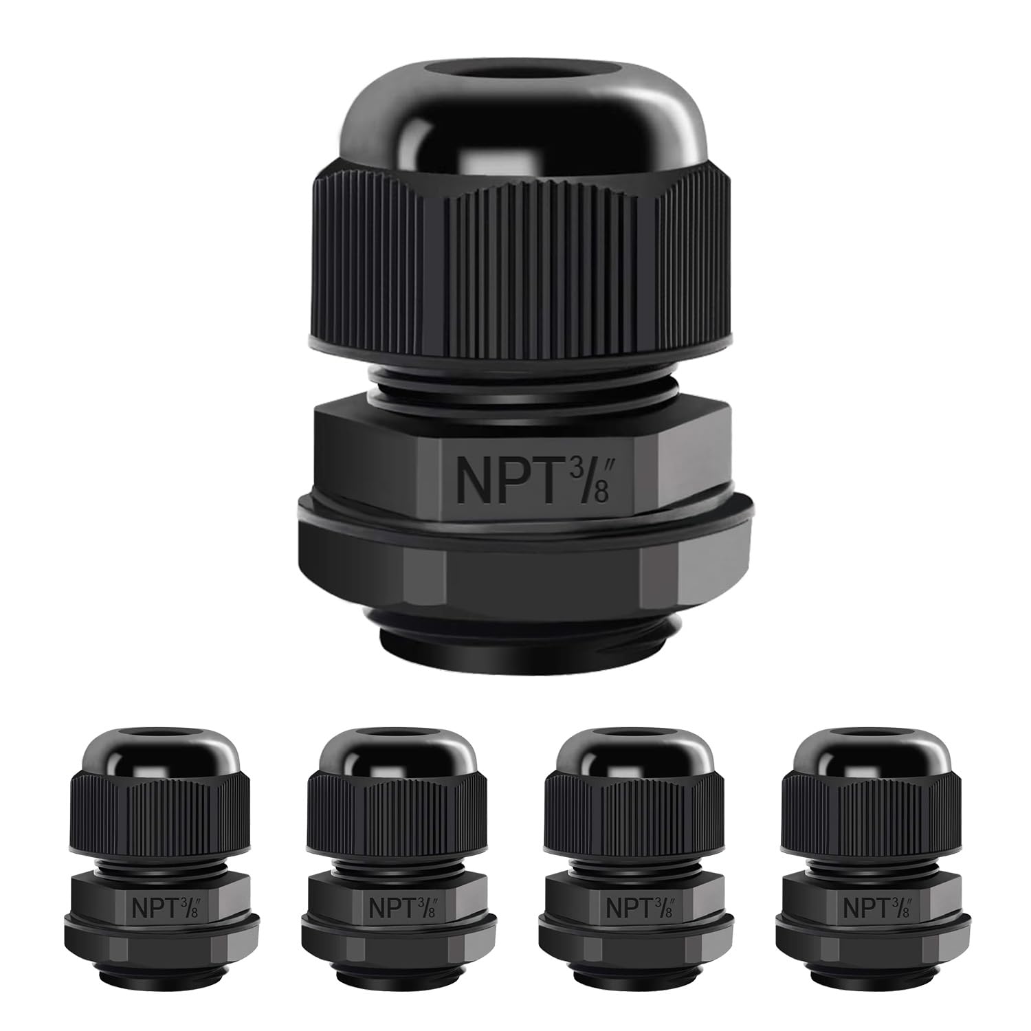 LeMotech 5 Pack NPT 3/8" Cable Glands Waterproof Adjustable 5-10mm Cable Connectors Black Nylon Joints with Gaskets