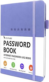 Password Book with Alphabetical Tabs – Hardcover Internet Address & Password Organizer – Password Keeper Notebook for Comp...