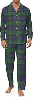 Black Watch Plaid Men's Pajamas Set Long Sleeve Shirt Pants Sleepwear Loungewear S