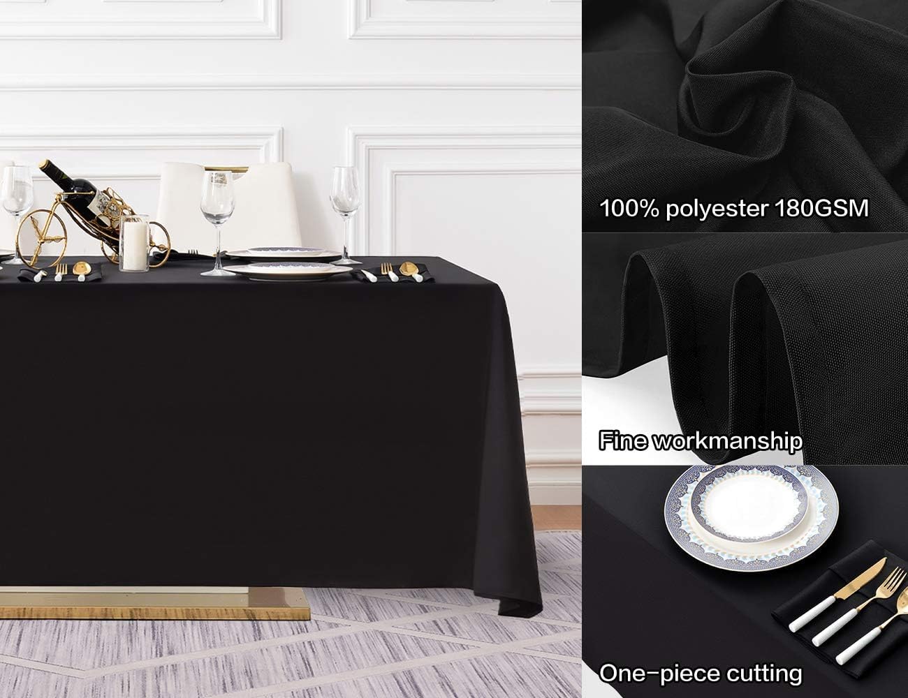 Surmente Tablecloth 90 x 132-Inch Rectangular Polyester Table Cloth for Weddings, Banquets, or Restaurants (Blackï¼Œ5 Pack) â€¦â€¦â€¦