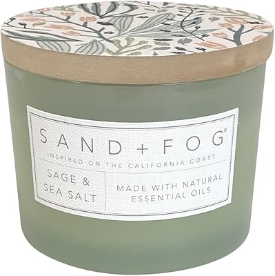 Sand + Fog Scented Candle - Sage & Sea Salt – Additional Scents and Sizes – 100% Cotton Lead-Free Wick - Luxury Air Freshening Jar Candles - Perfect Home Decor – 12oz, White