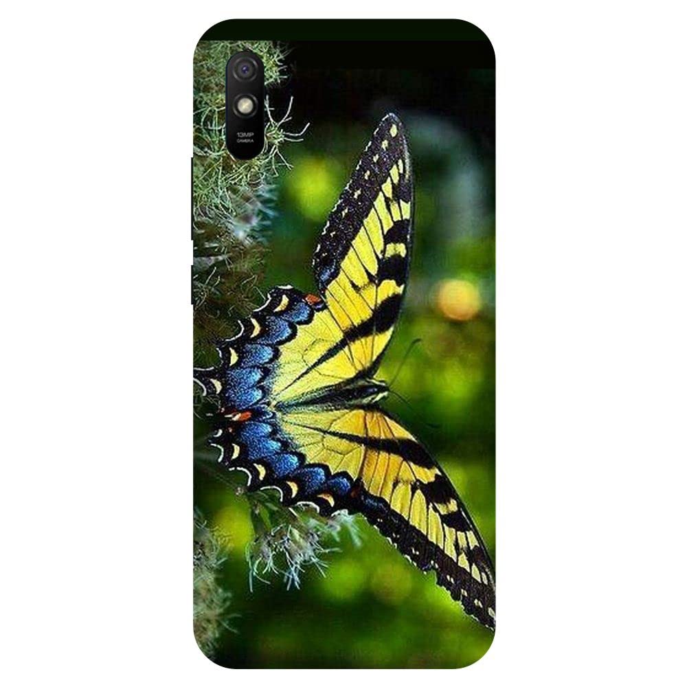 SRIJONI Customised Printed Personalised Back Cover for Redmi 9A Papilio Glaucus Yellow & Blue Swallotail Butterfly D5008