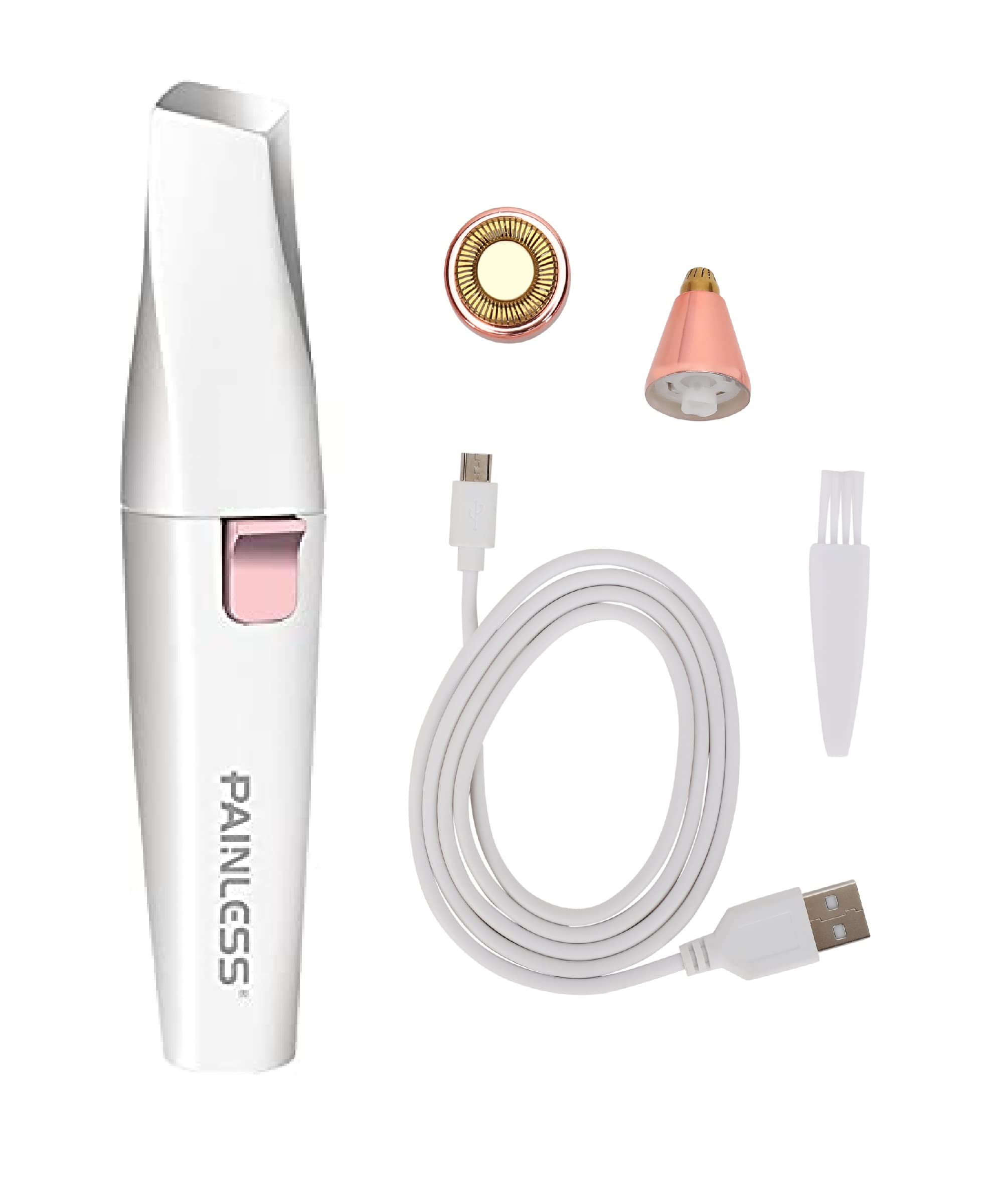 Painless 2 in 1 Rechargeable hair removal trimmer for women with Replaceable Heads, upper lip hair remover for women Eyebrow Razor face trimmer (PL202) (White)