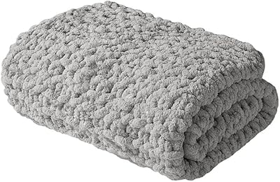 Madison Park Chenille Chunky Knit Handmade Throw Blanket, Luxuriously Soft Gift Blankets, Cottage Style Room Décor, Lightweight & Breathable All Seasons Throw Blanket for Couch, 50" W x 60" L Grey