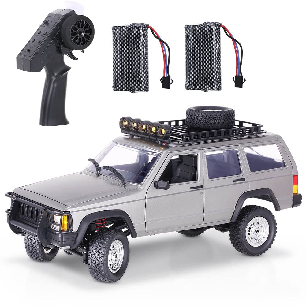 Goolsky RC Rock Crawler, 1:12 Scale Remote Control Car, 4WD Off Road RC Truck, 2.4Ghz All Terrains Climbing Vehicle, RC Car with LED Lights for Kids and Adults, Include 2 Batteries (Silver)