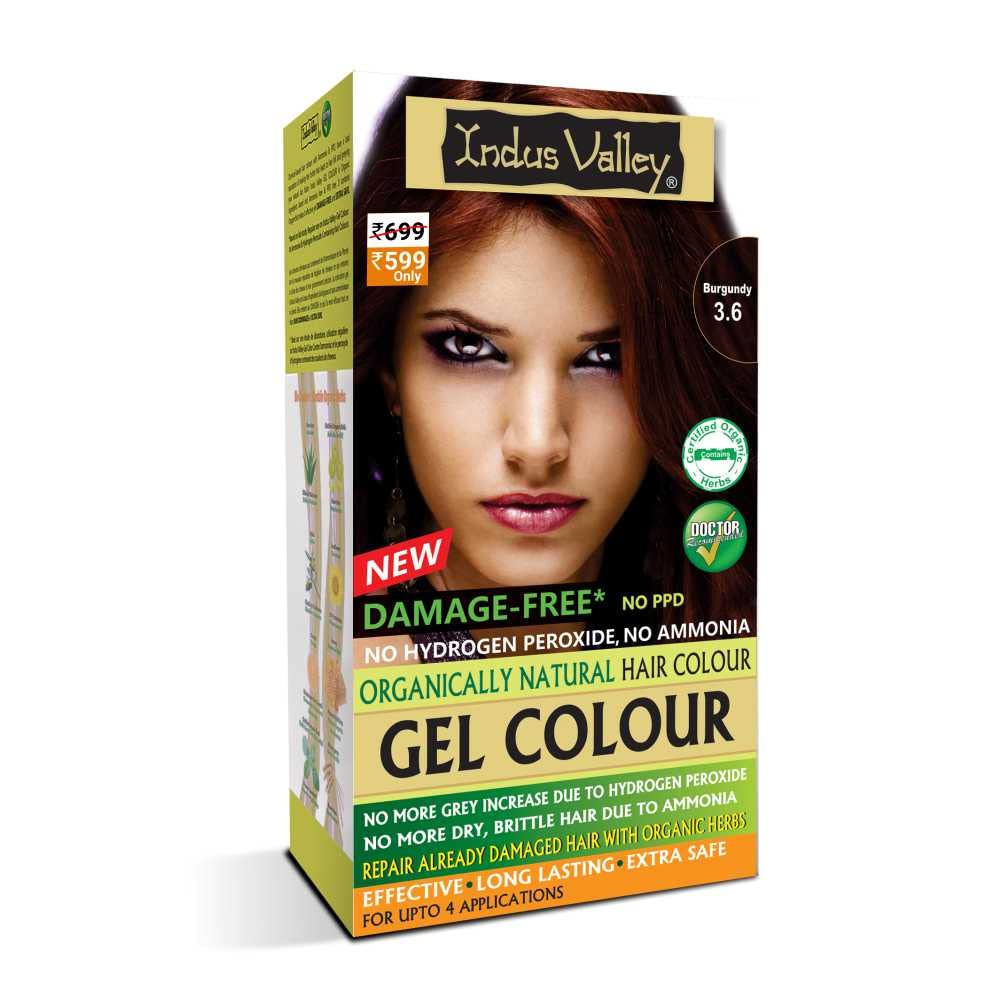 Indus Valley Natural Organic Damage Free Gel Hair Color | Ammonia Free, Vegan & Cruelty Free | Up to 100% Gray Coverage, Long Lasting Results |Burgundy 3.6 (20gram+200ml)