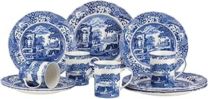 Spode Blue Italian 12-Piece Dinnerware Set | Service for 4 | Dinner Plate, Salad Plate, and Mug | Made of Fine Earthenware | Dishwasher Safe (BlueWhite)