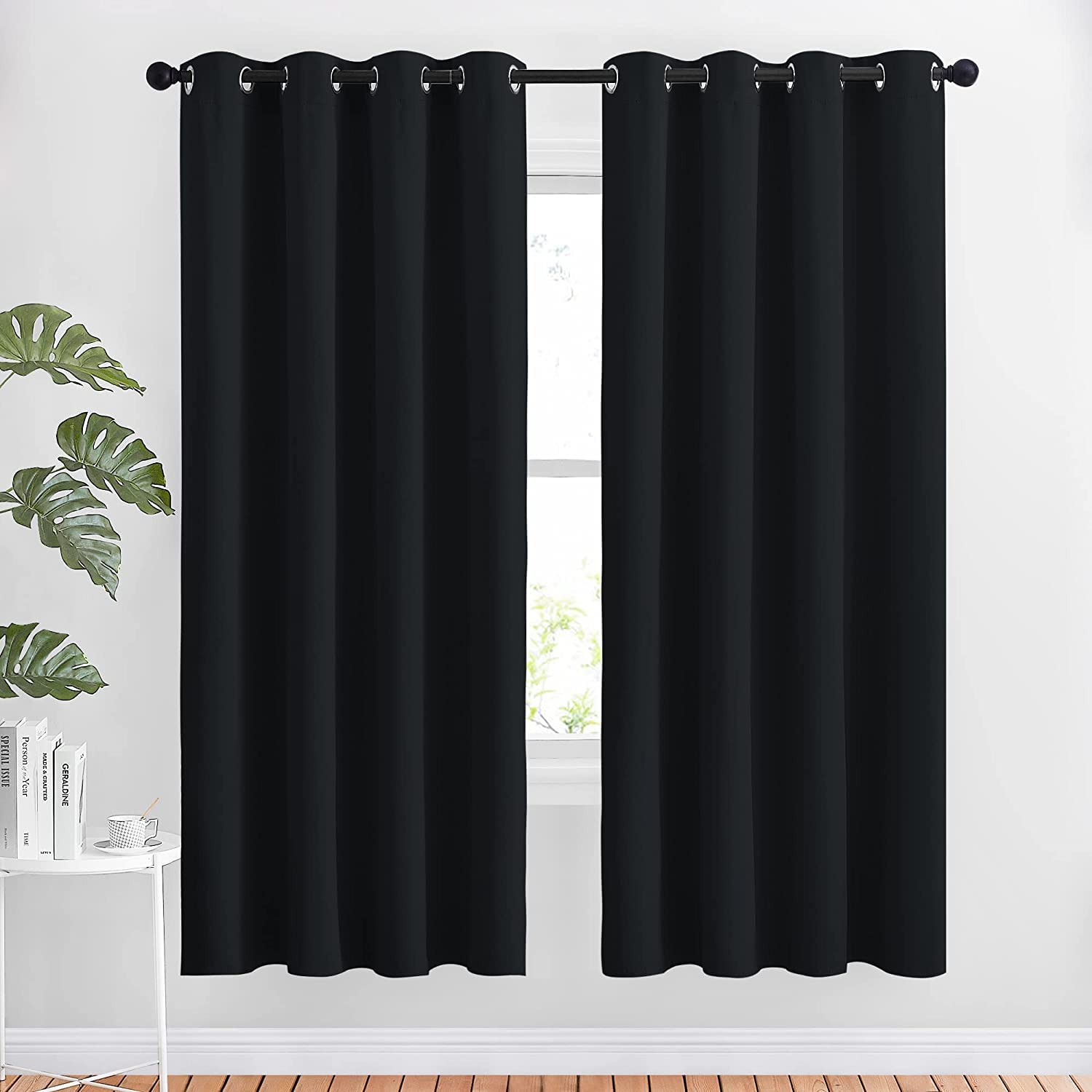 F2L Living Room Bedroom Cutains for Window | Room Darkening | Blackout | Thermal Insulated Noise Reducation (Color Black| 6 Feet Long Set of 2 | Luxurios Edition)