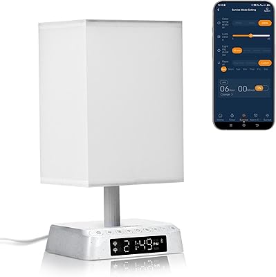 Bedside Table Wake up Light Alarm Lamp APP Control Sound and Light Awakening Sunrise Alarm Clock lamp Bioclock Adjustment LED lamp Built-in White Noise nightstand Lamp 3 Color Adjustable