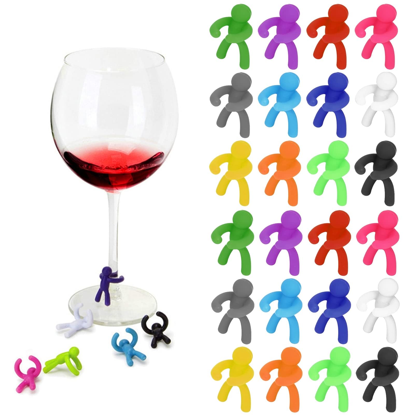 Party Wine Glass Markers Set, Silicone Reuseable Glass Drink Identifiers Markers Signs Tag for Champagne Flutes Cocktails Martinis